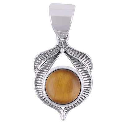 Beautiful Handcrafted Oxidised Work Around Tiger's Eye Round Shape 925 Sterling Solid Silver Pendants - R101938-11
