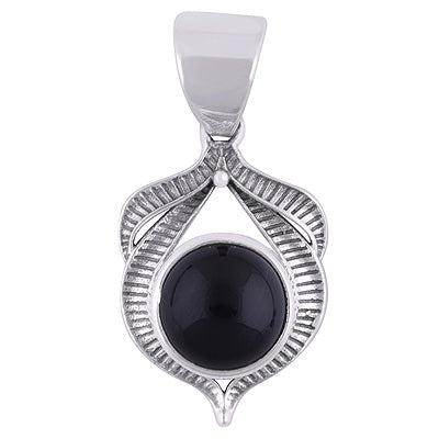 Beautiful Handcrafted Oxidised Work Around Black Onyx Round Shape 925 Sterling Solid Silver Pendants - R101938-12
