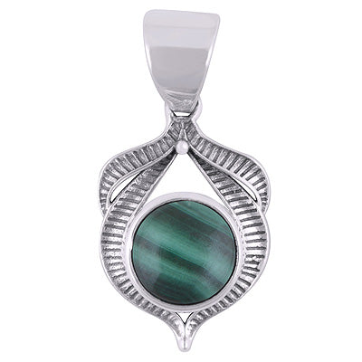 Beautiful Handcrafted Oxidised Work Around Malachite Round Shape 925 Sterling Solid Silver Pendants - R101938-13