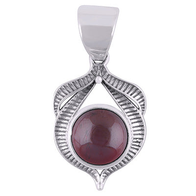 Beautiful Handcrafted Oxidised Work Around Garnet Round Shape 925 Sterling Solid Silver Pendants - R101938-2