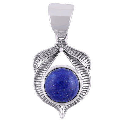Beautiful Handcrafted Oxidised Work Around Lapis Round Shape 925 Sterling Solid Silver Pendants - R101938-6