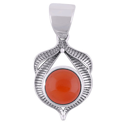 Beautiful Handcrafted Oxidised Work Around Carnelian Round Shape 925 Sterling Solid Silver Pendants - R101938-7