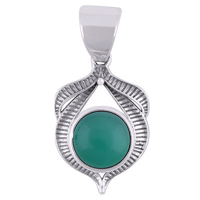 Beautiful Handcrafted Oxidised Work Around Green Onyx Round Shape 925 Sterling Solid Silver Pendants - R101938-8
