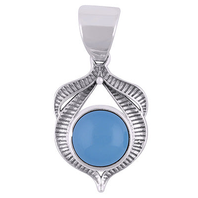 Beautiful Handcrafted Oxidised Work Around Blue Chalcedony Round Shape 925 Sterling Solid Silver Pendants - R101938-9