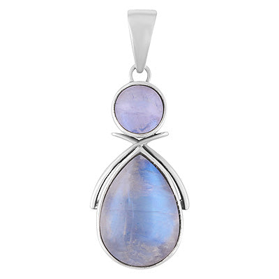 Gorgeous Multiple Rainbow Moonstone Pear,Round Shape 925 Sterling Solid Silver Pendant - R101940-3