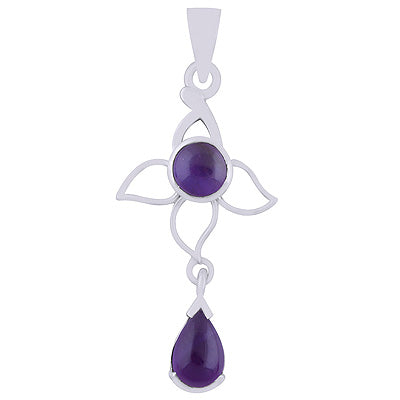 Alluring Petals Handcrafted Around Amethyst Pear,Round Shape 925 Sterling Solid Silver Pendant - R101941-1