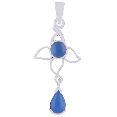 Alluring Petals Handcrafted Around Blue Chalcedony Pear,Round Shape 925 Sterling Solid Silver Pendant - R101941-11