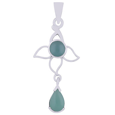 Alluring Petals Handcrafted Around Aqua Chalcedony Pear,Round Shape 925 Sterling Solid Silver Pendant - R101941-12