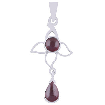 Alluring Petals Handcrafted Around Garnet Pear,Round Shape 925 Sterling Solid Silver Pendant - R101941-2