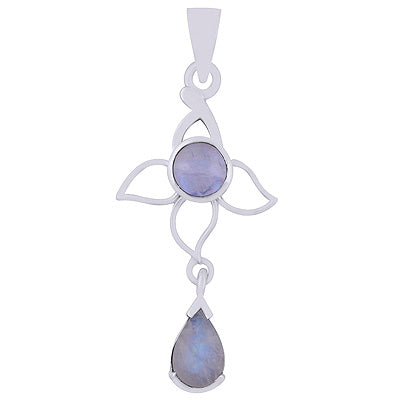 Alluring Petals Handcrafted Around Rainbow Moonstone Pear,Round Shape 925 Sterling Solid Silver Pendant - R101941-4