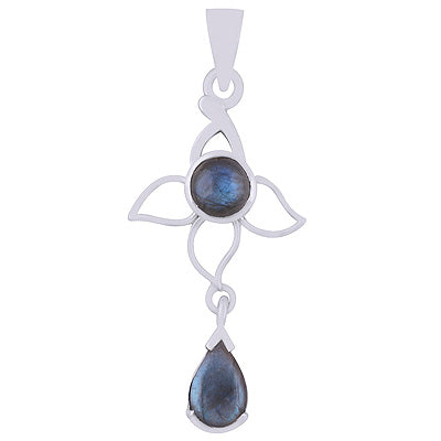 Alluring Petals Handcrafted Around Labradorite Pear,Round Shape 925 Sterling Solid Silver Pendant - R101941-5
