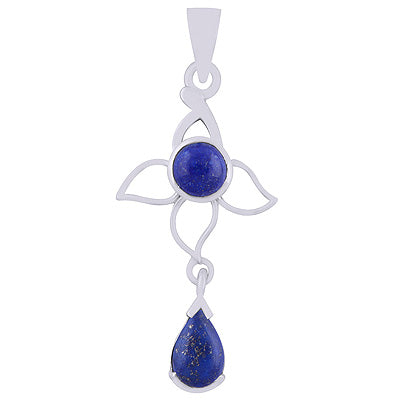 Alluring Petals Handcrafted Around Lapis Pear,Round Shape 925 Sterling Solid Silver Pendant - R101941-6