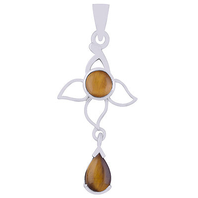 Alluring Petals Handcrafted Around Tiger's Eye Pear,Round Shape 925 Sterling Solid Silver Pendant - R101941-7