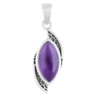 Stunning Oxidised Work Around Amethyst Marquise Shape 925 Sterling Solid Silver Pendant - R101943-1