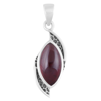 Stunning Oxidised Work Around Garnet Marquise Shape 925 Sterling Solid Silver Pendant - R101943-2