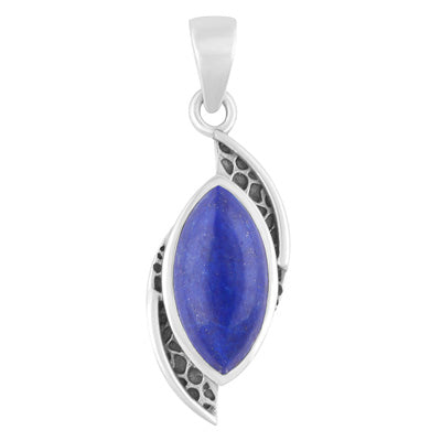 Stunning Oxidised Work Around Lapis Marquise Shape 925 Sterling Solid Silver Pendant - R101943-5