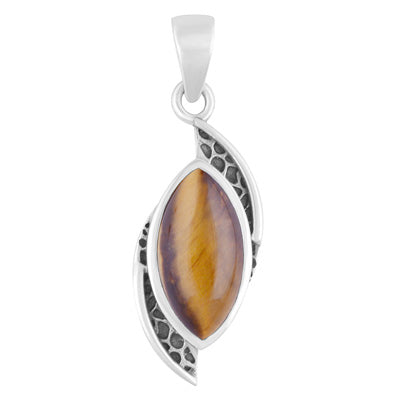 Stunning Oxidised Work Around Tiger's Eye Marquise Shape 925 Sterling Solid Silver Pendant - R101943-6