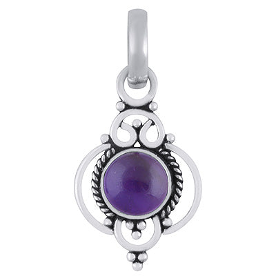Beautiful Twisted Wire Work Around Amethyst Round Shape 925 Sterling Solid Silver Pendants - R101945-21