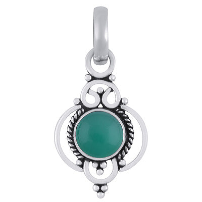 Beautiful Twisted Wire Work Around Green Onyx Round Shape 925 Sterling Solid Silver Pendants - R101945-28