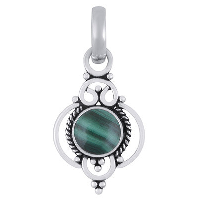 Beautiful Twisted Wire Work Around Malachite Round Shape 925 Sterling Solid Silver Pendants - R101945-32