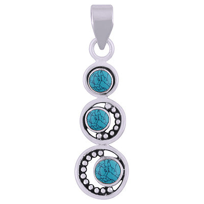 Stunning Multiple Gemstones Around Turquoise Round Shape 925 Sterling Solid Silver Pendant - R101946-3