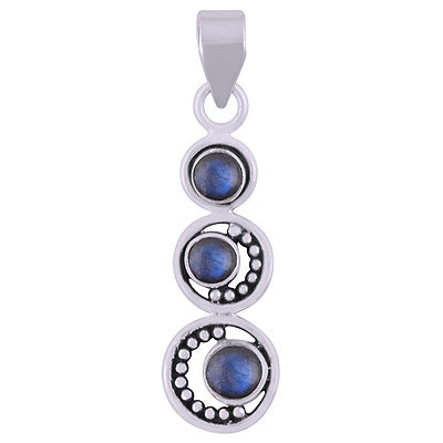 Stunning Multiple Gemstones Around Labradorite Round Shape 925 Sterling Solid Silver Pendant - R101946-5