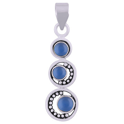 Stunning Multiple Gemstones Around Blue Chalcedony Round Shape 925 Sterling Solid Silver Pendant - R101946-9