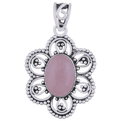 Gorgeous Flower Rawa And Wire Work Around Rose Quartz Oval Shape 925 Sterling Solid Silver Pendants - R101947-11