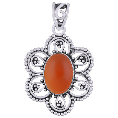 Gorgeous Flower Rawa And Wire Work Around Carnelian Oval Shape 925 Sterling Solid Silver Pendants - R101947-5