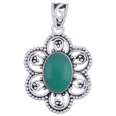 Gorgeous Flower Rawa And Wire Work Around Green Onyx Oval Shape 925 Sterling Solid Silver Pendants - R101947-6