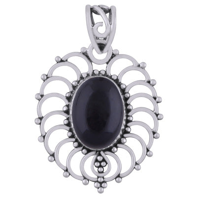 Beautiful Handcrafted Rawa Work Around Black Onyx Oval Shape 925 Sterling Solid Silver Pendant - R101948-13