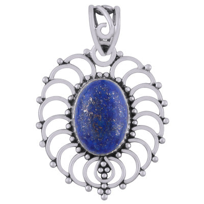 Beautiful Handcrafted Rawa Work Around Lapis Oval Shape 925 Sterling Solid Silver Pendant - R101948-14