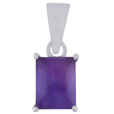 Beautiful Prong Setting Around Amethyst Rectangle Shape 925 Sterling Solid Silver Pendant - R101953-1