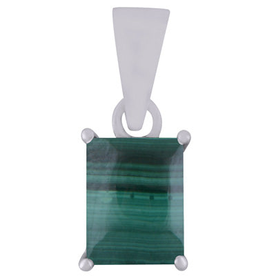 Beautiful Prong Setting Around Malachite Rectangle Shape 925 Sterling Solid Silver Pendant - R101953-15