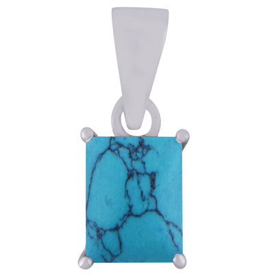 Beautiful Prong Setting Around Turquoise Rectangle Shape 925 Sterling Solid Silver Pendant - R101953-3