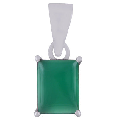 Beautiful Prong Setting Around Green Onyx Rectangle Shape 925 Sterling Solid Silver Pendant - R101953-8