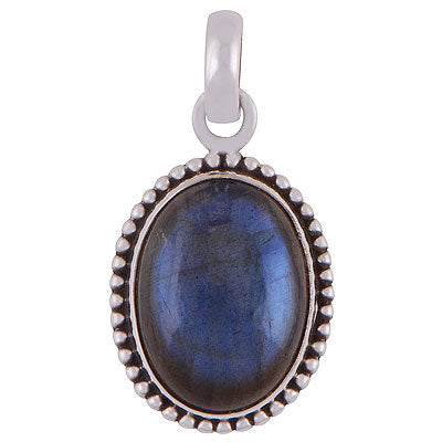 Alluring Oxidised Rawa Work Around Labradorite Oval Shape 925 Sterling Solid Silver Pendant - R101956-1