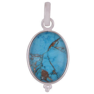 Gorgeous Rawa Work Around Bezel Blue Copper Turquoise Doublet Oval Shape 925 Sterling Solid Silver Pendant - R101961-1