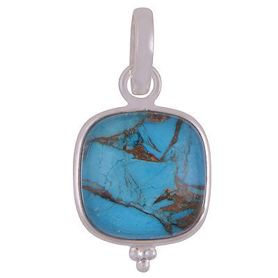 Gorgeous Rawa Work Around Bezel Blue Copper Turquoise Doublet Square Shape 925 Sterling Solid Silver Pendant - R101961-3