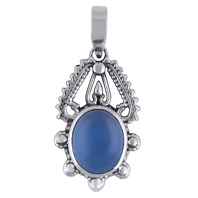 Stunning Rawa Work Around Blue Chalcedony Oval Shape 925 Sterling Solid Silver Pendant - R101966-9