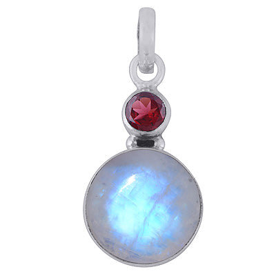 Beautiful Seated Multiple Gemstones Garnet,Rainbow Moonstone Round Shape 925 Sterling Solid Silver Pendants - R101975-2