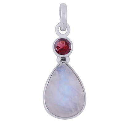 Alluring Handcrafted w/ Multiple Gemstones Garnet,Rainbow Moonstone Round,Pear Shape 925 Sterling Solid Silver Pendants - R101976-22