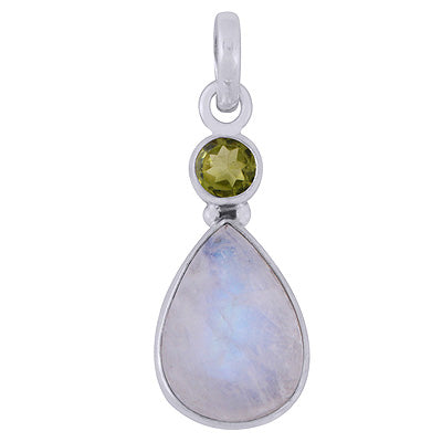 Alluring Handcrafted w/ Multiple Gemstones Peridot,Rainbow Moonstone Round,Pear Shape 925 Sterling Solid Silver Pendants - R101976-23
