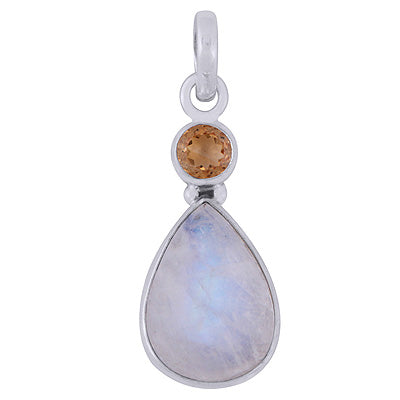 Alluring Handcrafted w/ Multiple Gemstones Citrine,Rainbow Moonstone Round,Pear Shape 925 Sterling Solid Silver Pendants - R101976-24