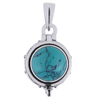 Stunning Oxidised Poison box w/ Gemstone Turquoise Round Shape 925 Sterling Solid Silver Pendant - R101978-2