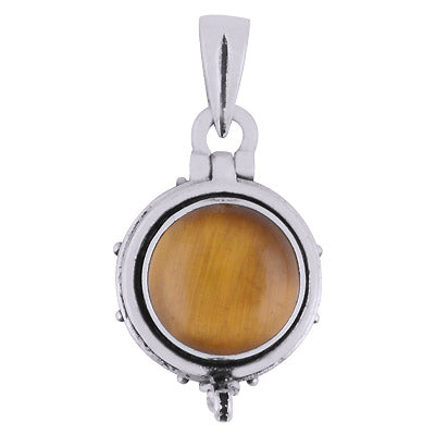 Stunning Oxidised Poison box w/ Gemstone Tiger's Eye Round Shape 925 Sterling Solid Silver Pendant - R101978-5