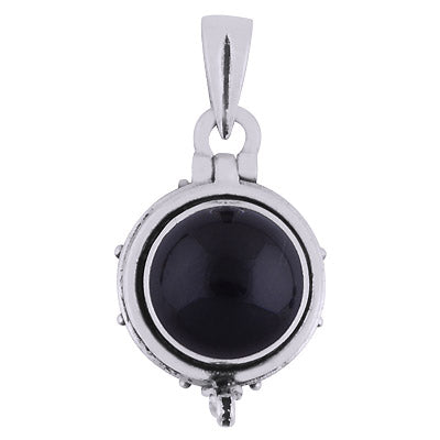 Stunning Oxidised Poison box w/ Gemstone Black Onyx Round Shape 925 Sterling Solid Silver Pendant - R101978-6