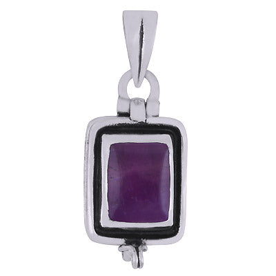 Alluring Oxidised Poison box w/ Gemstone Amethyst Rectangle Shape 925 Sterling Solid Silver Pendant - R101979-1