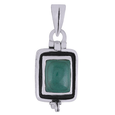 Alluring Oxidised Poison box w/ Gemstone Malachite Rectangle Shape 925 Sterling Solid Silver Pendant - R101979-3