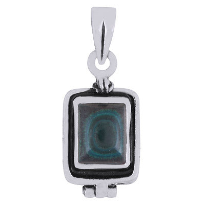Alluring Oxidised Poison box w/ Gemstone Malachite Rectangle Shape 925 Sterling Solid Silver Pendant - R101979-4